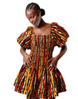 TOSAN African print smocked body mini dress
