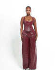 ONO Faux Leather Corset Top in Burgundy
