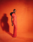 RAYE RUCHED MAXI MESH DRESS