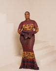 ANU RED LONG SLEEVE MAXI MESH DRESS