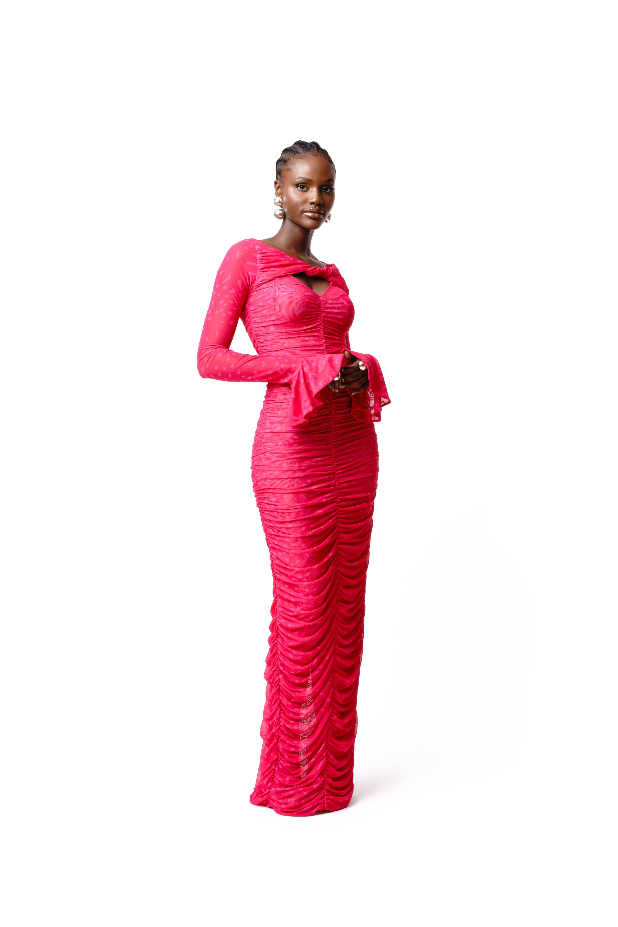 STELLA RUCHED MAXI MESH DRESS
