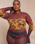 ANU RED LONG SLEEVE MAXI MESH DRESS