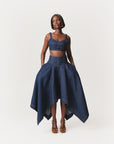 Denim Pinstripe ABI Corset Handkerchief Skirt