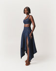 Denim Pinstripe ABI Corset Handkerchief Skirt