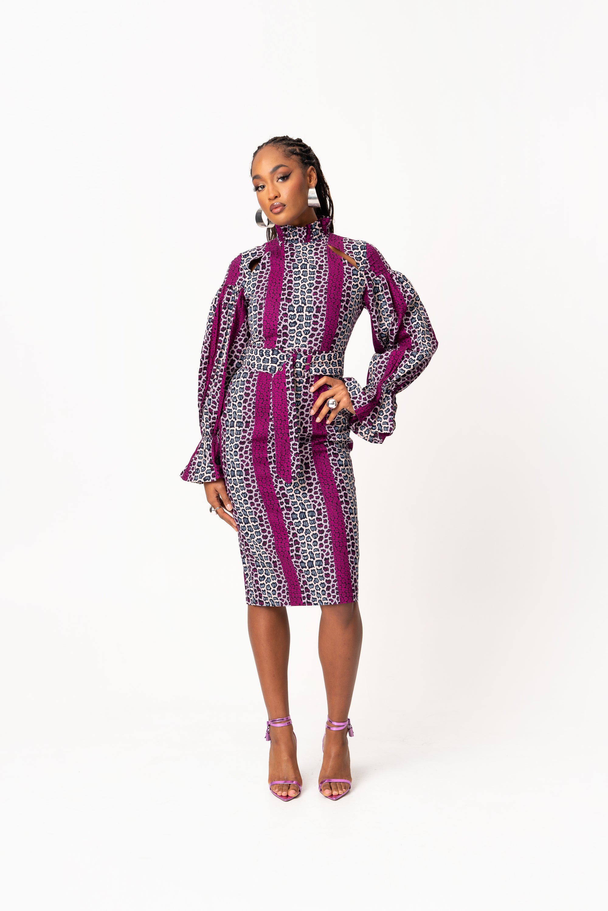 ADE African Print Mock Neck Midi Dress