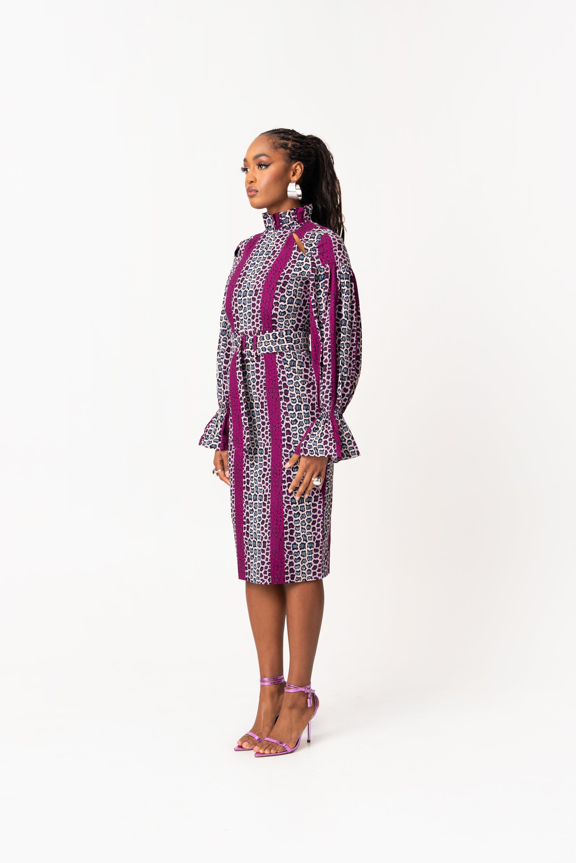 ADE African Print Mock Neck Midi Dress
