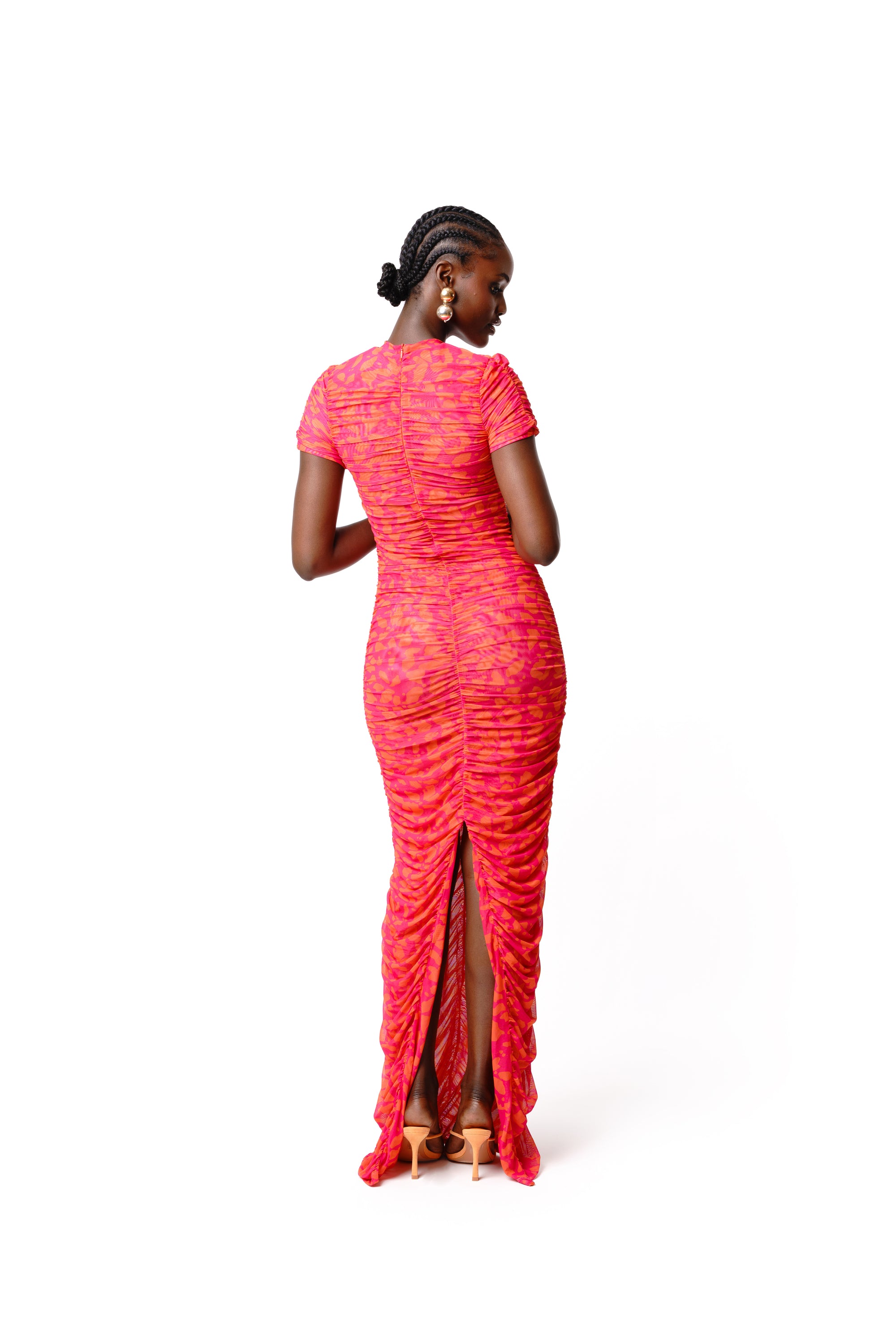 RAYE RUCHED MAXI MESH DRESS