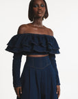 Denim DIJA Ruffle Crop Top