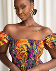 LISA Smocked Ruffle Sleeve African print maxi dress