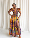 LISA Smocked Ruffle Sleeve African print maxi dress