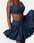Denim Pinstripe RUMI Bubble Mini Skirt