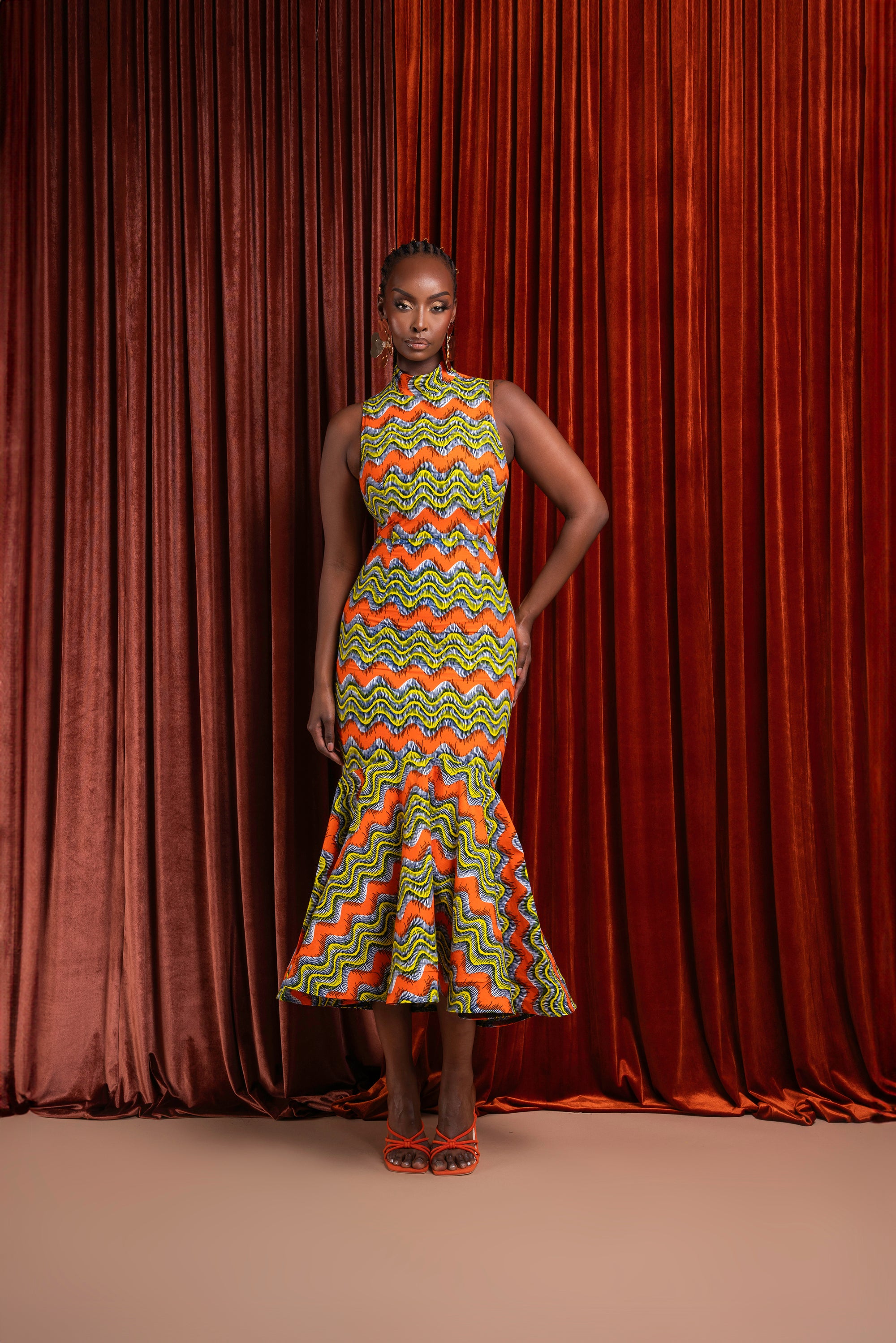 TANI African Print Maxi Mock Neck Peplum Dress