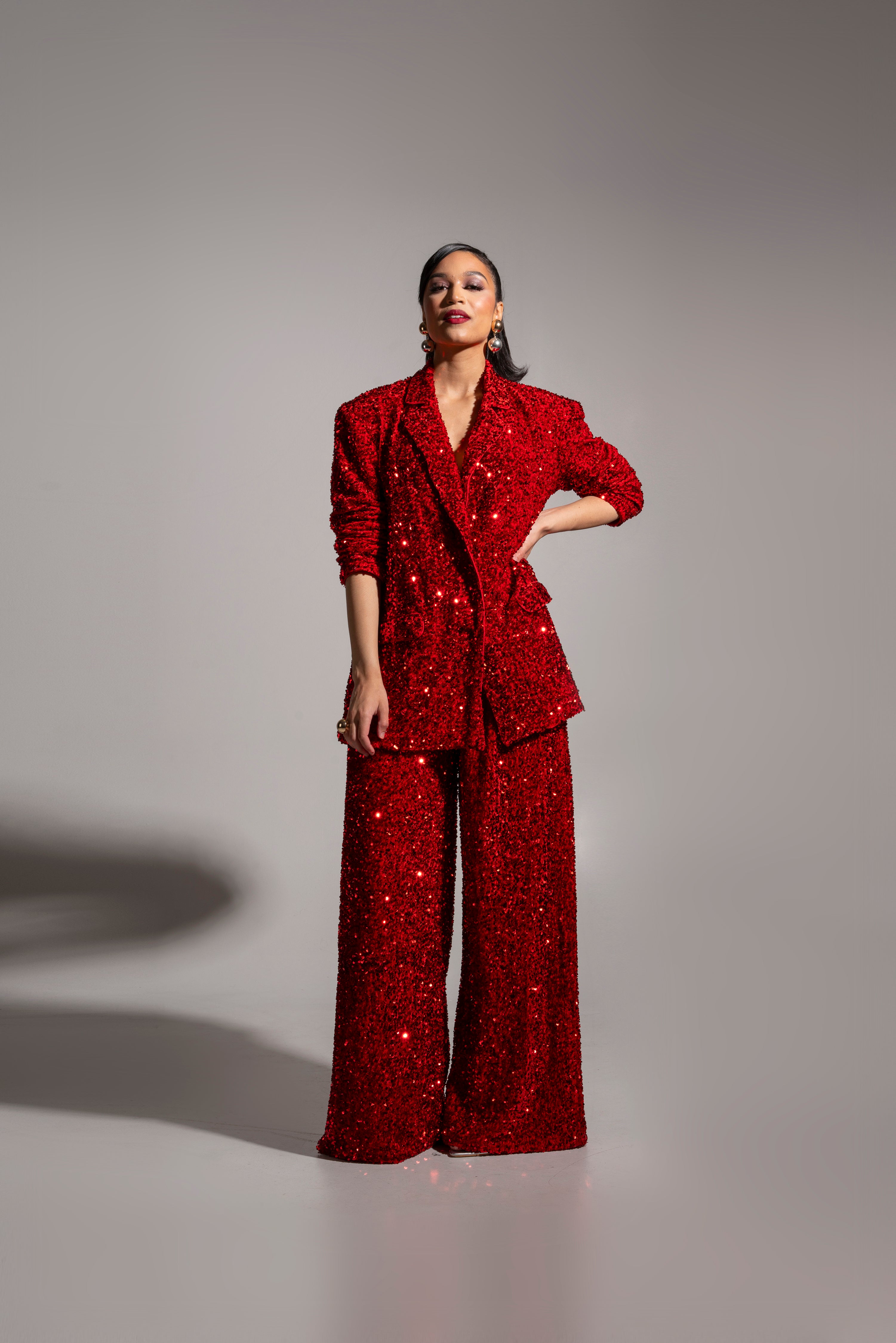 Skirt Ruby Red Blazer LIZA Sequin Blazer In RUBY – OFUURE