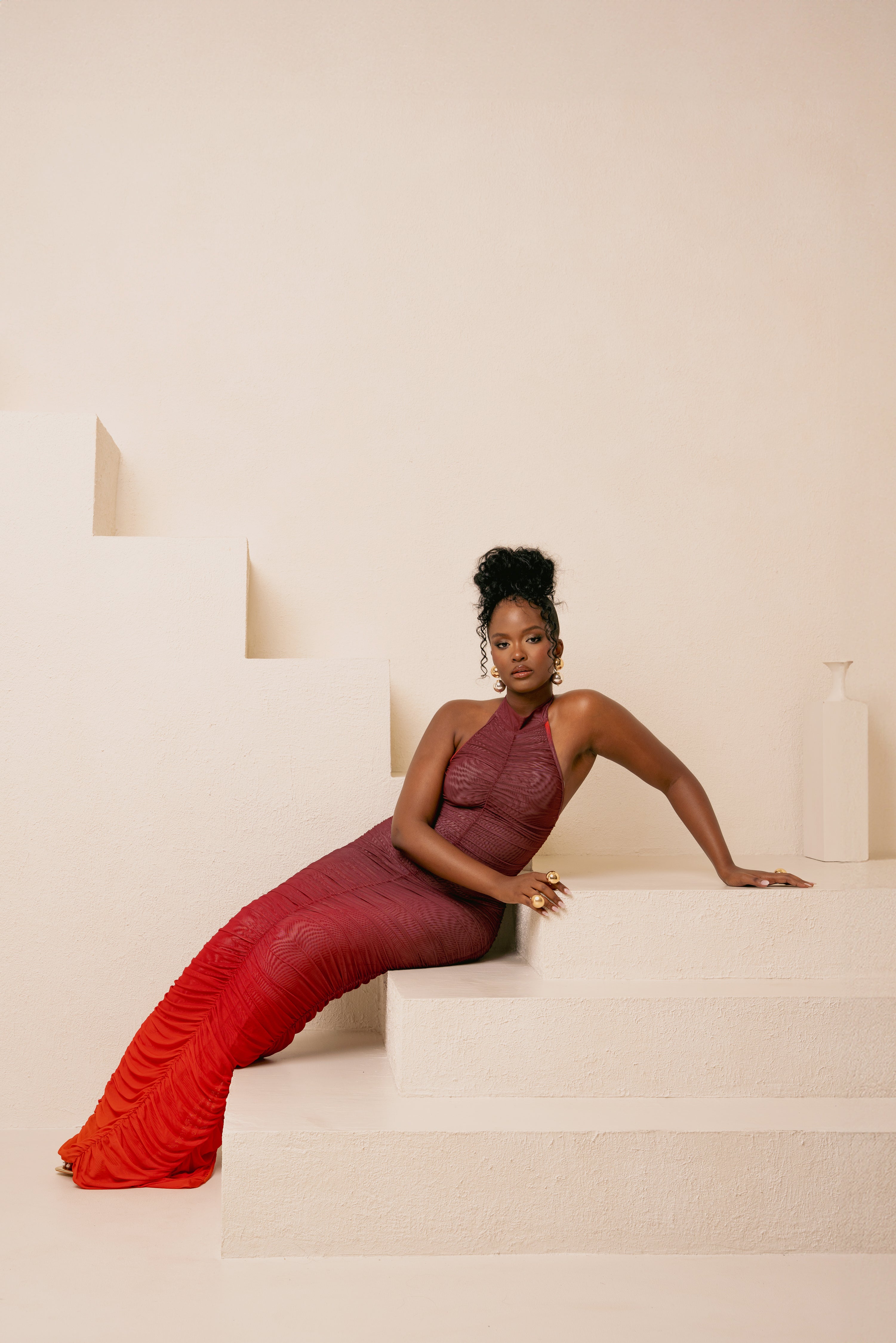DAWN RUCHED HALTER MAXI DRESS – OFUURE