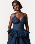 Denim Pinstripe ADELE Peplum Top
