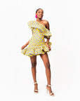 LILY African Print One Sleeve Ruffle Mini Dress