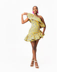LILY African Print One Sleeve Ruffle Mini Dress