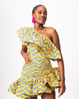LILY African Print One Sleeve Ruffle Mini Dress