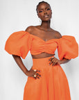 Linen KIARA Wide Leg Pants in Orange