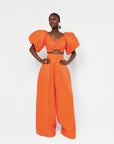 Linen KIARA Wide Leg Pants in Orange