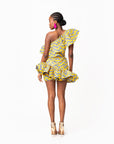 LILY African Print One Sleeve Ruffle Mini Dress