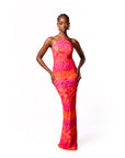 ANU PINK HALTER MAXI MESH DRESS