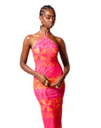 ANU PINK HALTER MAXI MESH DRESS