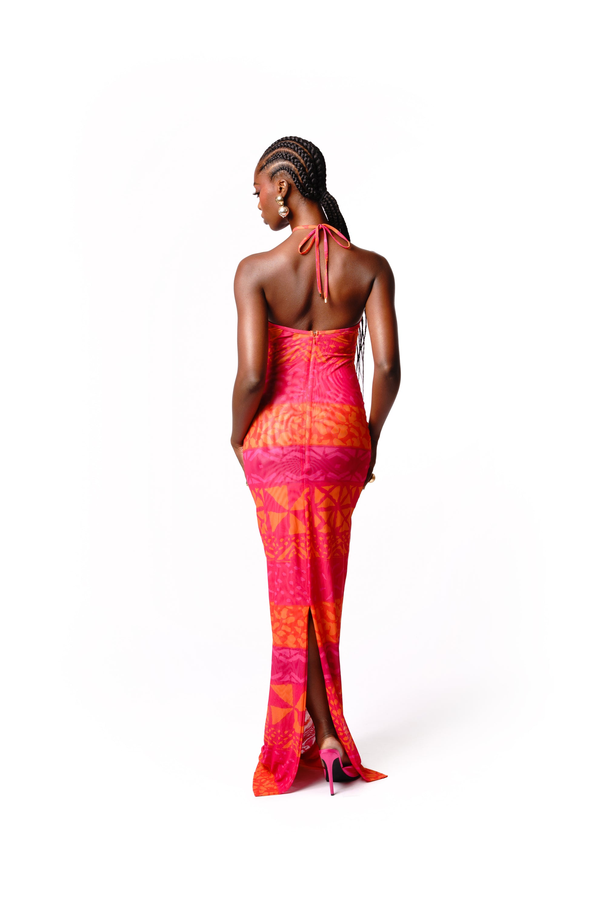 ANU PINK HALTER MAXI MESH DRESS