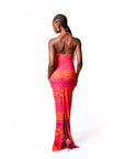 ANU PINK HALTER MAXI MESH DRESS