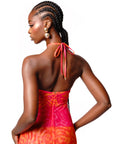 ANU PINK HALTER MAXI MESH DRESS