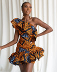 ZEZE African Print One Sleeve Ruffle Mini Dress