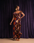DORA Off shoulder Ruffle African Print Maxi Dress