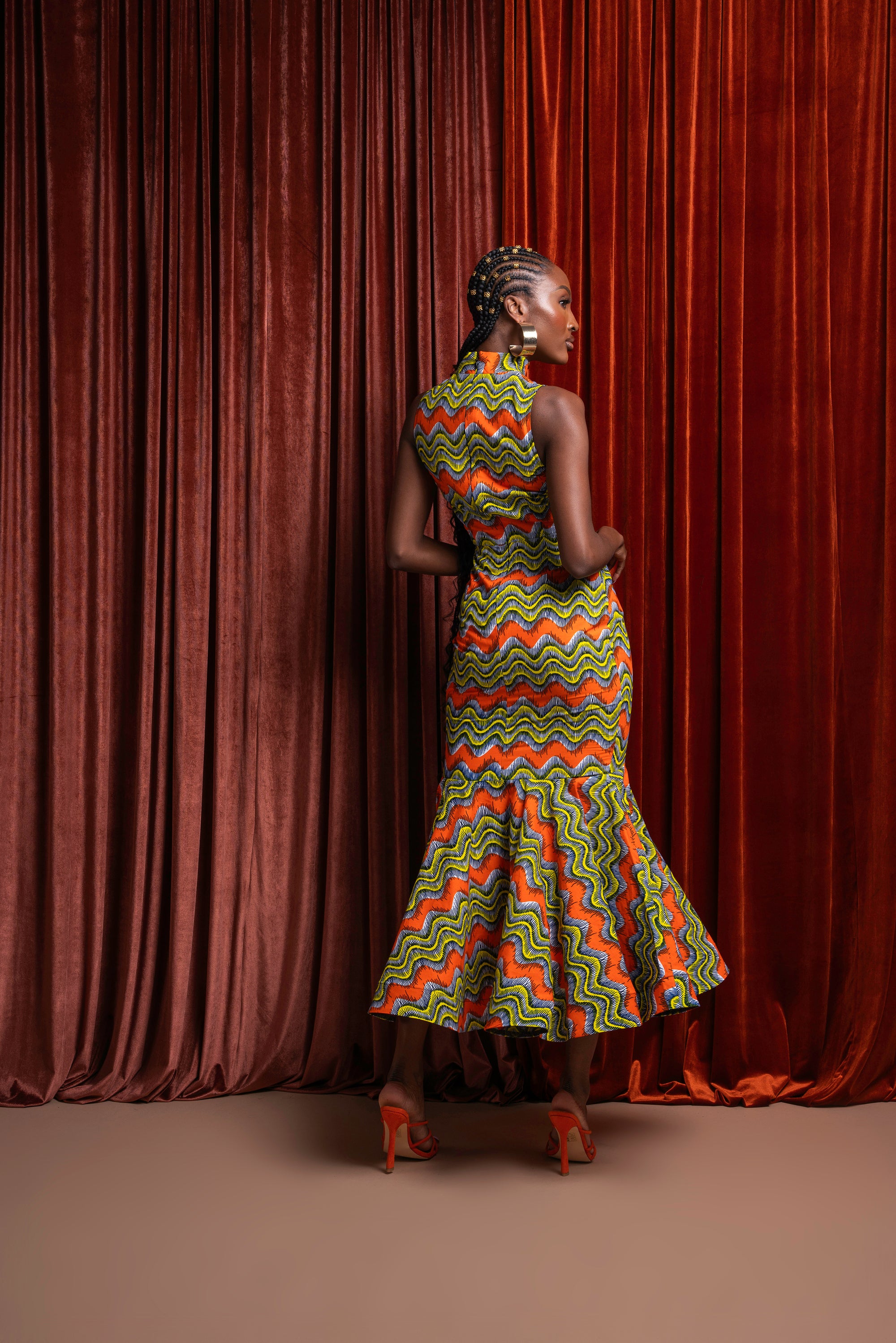 TANI African Print Maxi Mock Neck Peplum Dress