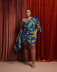 OPE African Print One Sleeve Drape Mini Dress