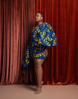 OPE African Print One Sleeve Drape Mini Dress