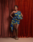 OPE African Print One Sleeve Drape Mini Dress