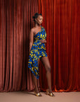 OPE African Print One Sleeve Drape Mini Dress