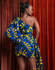 OPE African Print One Sleeve Drape Mini Dress