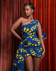 OPE African Print One Sleeve Drape Mini Dress