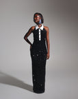 RIA Halter Sequin Maxi Dress in ONYX