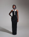 RIA Halter Sequin Maxi Dress in ONYX