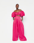 Linen KIARA Wide Leg Pants in Pink