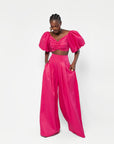 Linen KIARA Wide Leg Pants in Pink