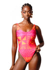 ANU PINK BACK TIE ONE PIECE SWIMSUIT