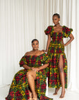 DEJI African print smocked body maxi dress