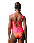 ANU PINK BACK TIE ONE PIECE SWIMSUIT