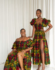 DEJI African print smocked body maxi dress