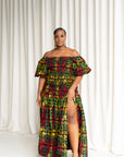 DEJI African print smocked body maxi dress