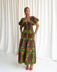 DEJI African print smocked body maxi dress