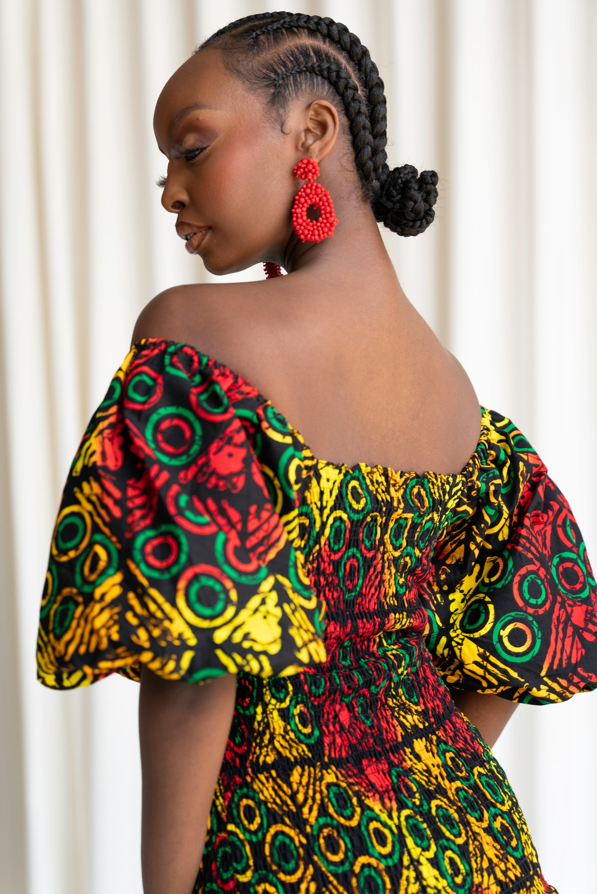 DEJI African print smocked body maxi dress